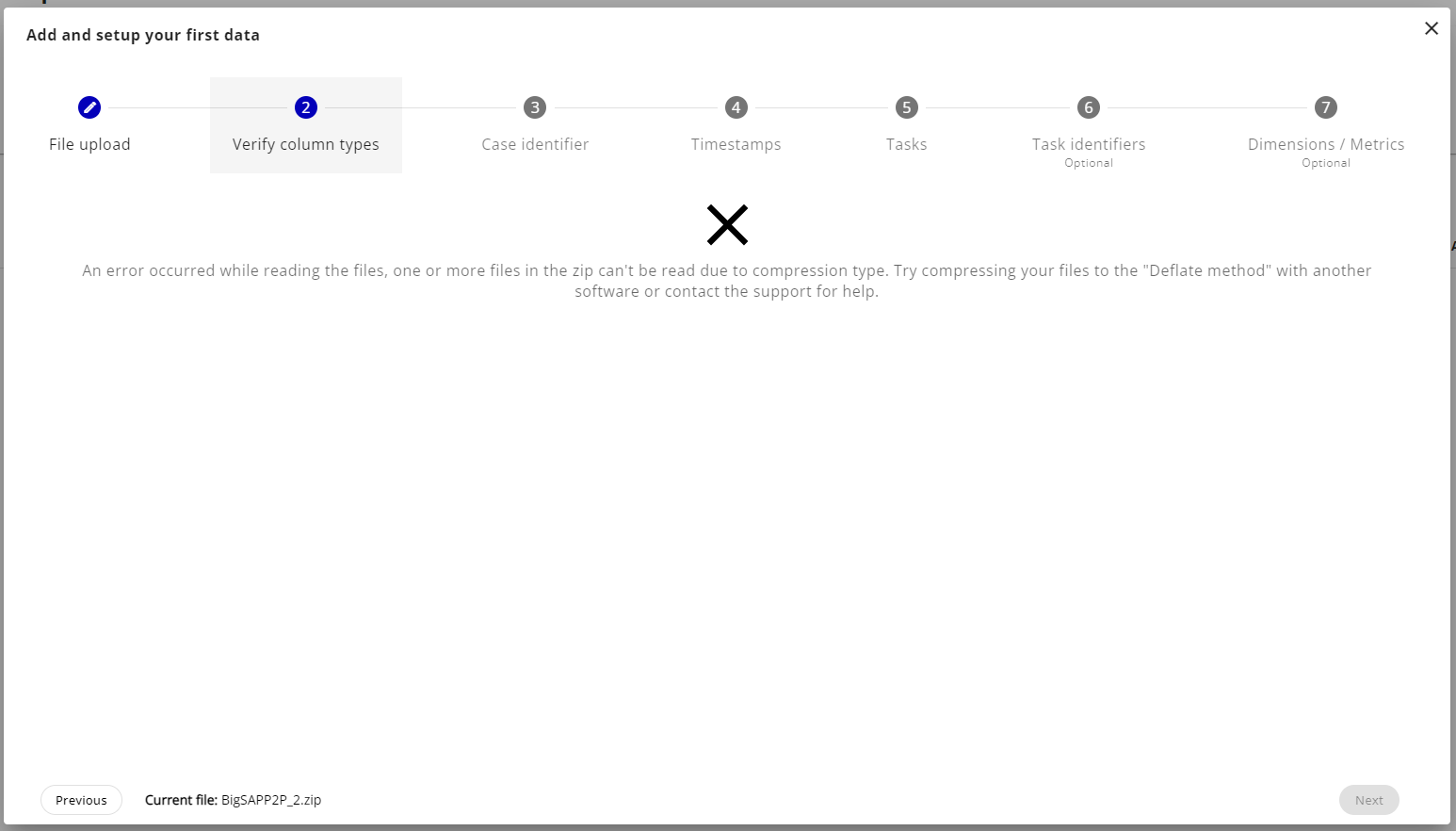 Compression type ZIP error