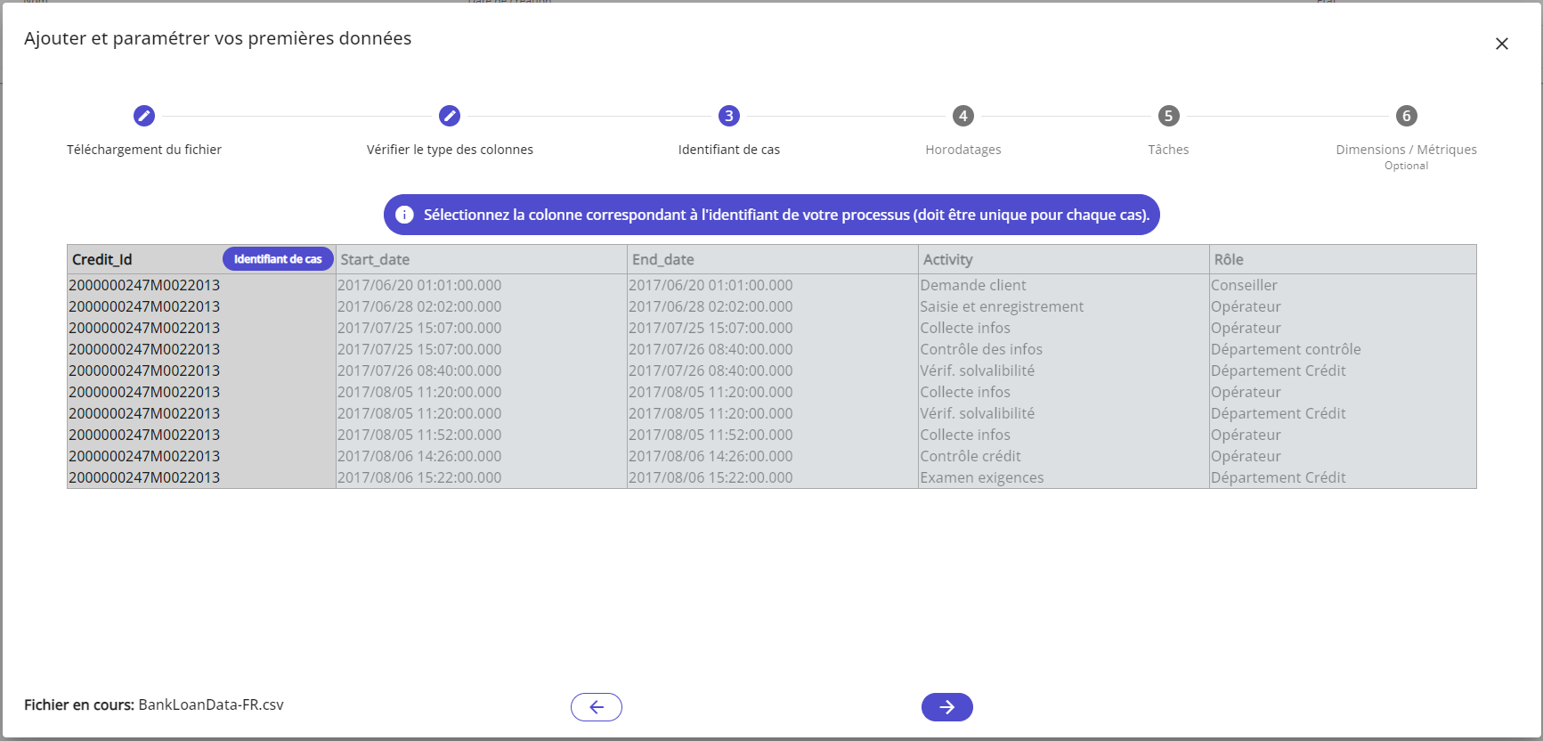 Sélection de l'identifiant de cas