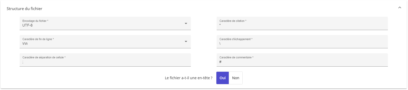 Formulaire structure du fichier