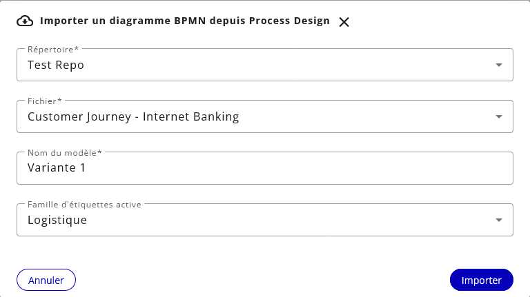 import d’un BPMN depuis Process Design